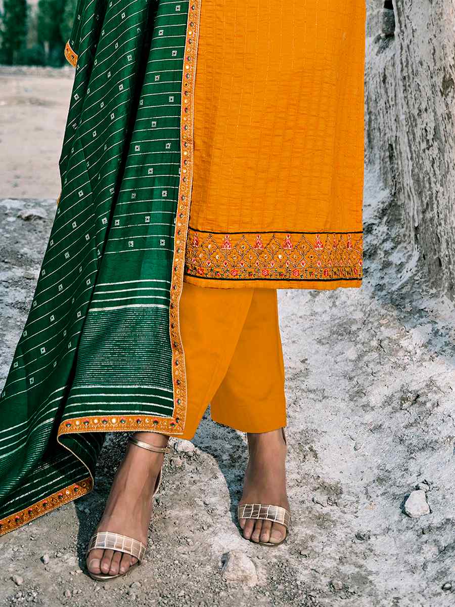 Yellow Fancy Chinon Embroidered Wedding Festival Pant Salwar Kameez