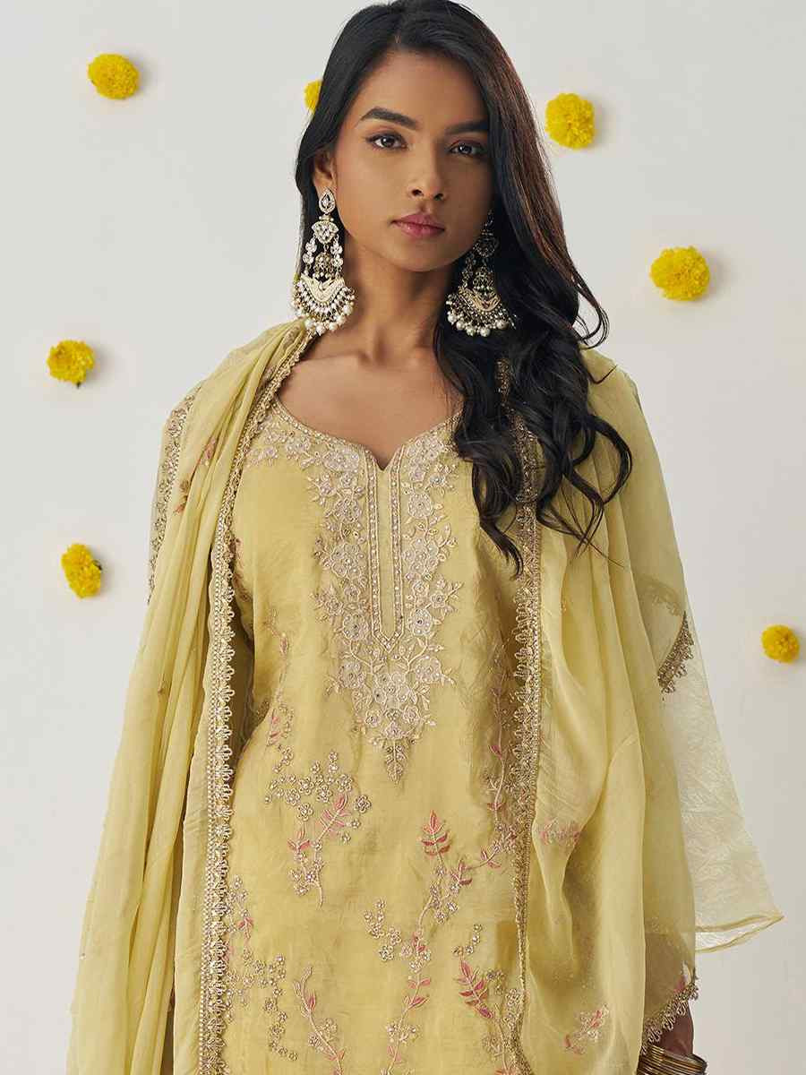 Yellow Fancy Crush Embroidered Mehendi Wedding Ready Pant Salwar Kameez