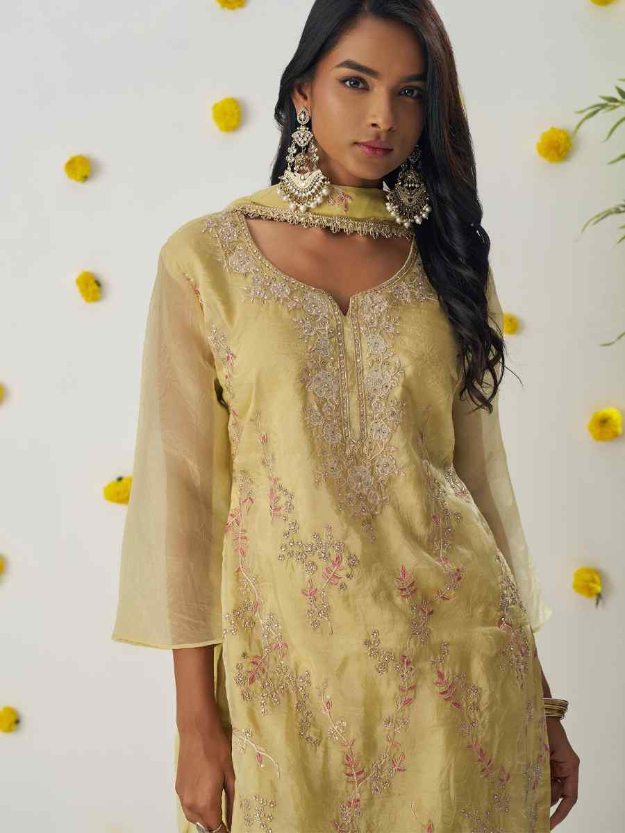 Yellow Fancy Crush Embroidered Mehendi Wedding Ready Pant Salwar Kameez