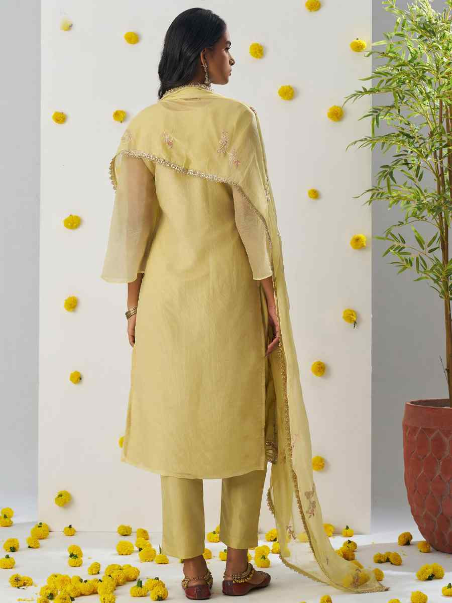 Yellow Fancy Crush Embroidered Mehendi Wedding Ready Pant Salwar Kameez