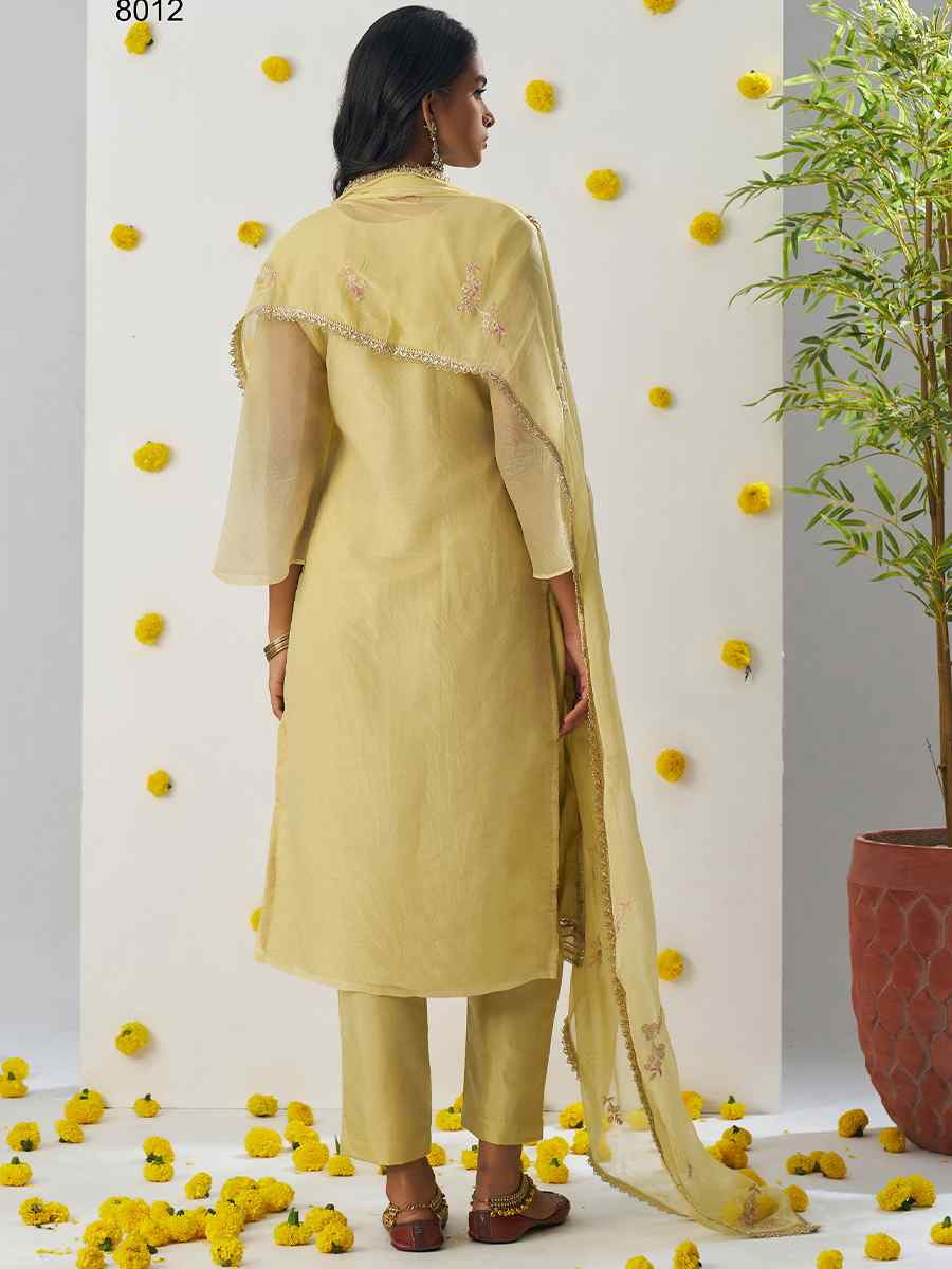 Yellow Fancy Crush Embroidered Party Casual Ready Pant Salwar Kameez