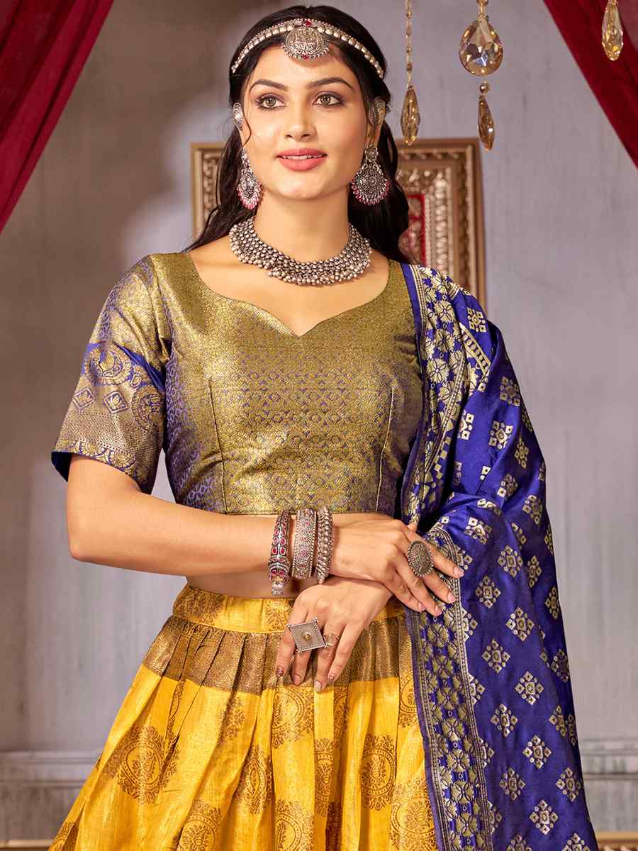 Yellow Fancy Jaquard Silk Zardosi Mehendi Festival Circular Lehenga Choli