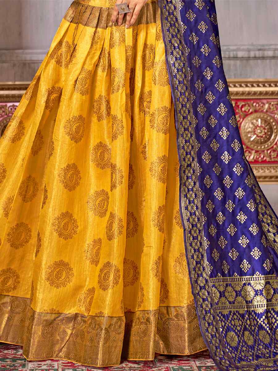 Yellow Fancy Jaquard Silk Zardosi Mehendi Festival Circular Lehenga Choli