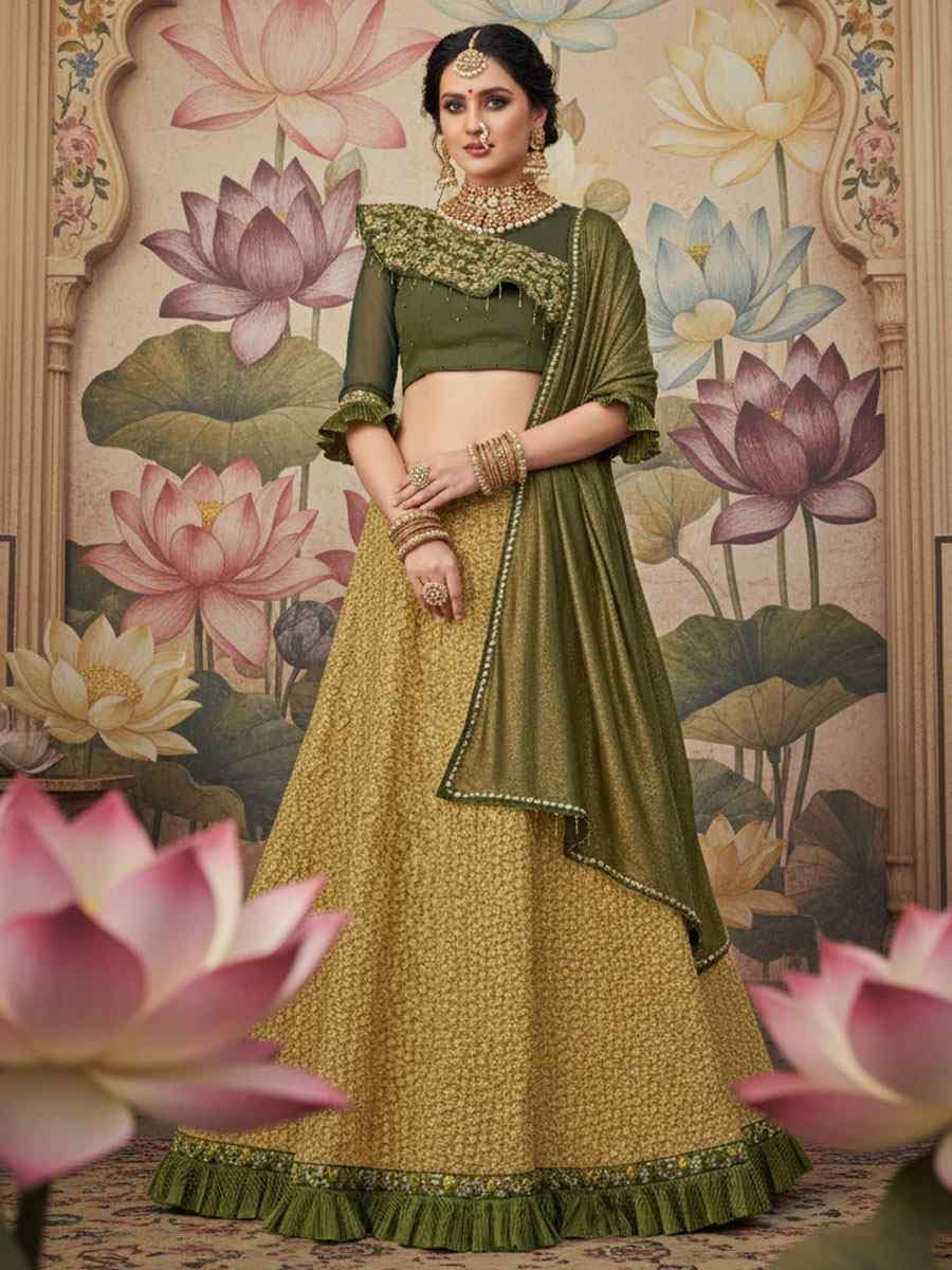 Yellow Fancy Lycra Embroidered Wedding Reception Festival Heavy Border Lehenga Choli