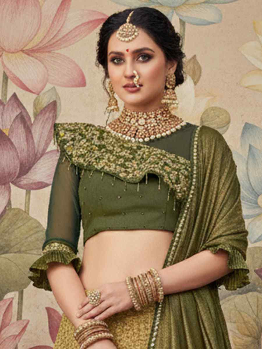 Yellow Fancy Lycra Embroidered Wedding Reception Festival Heavy Border Lehenga Choli