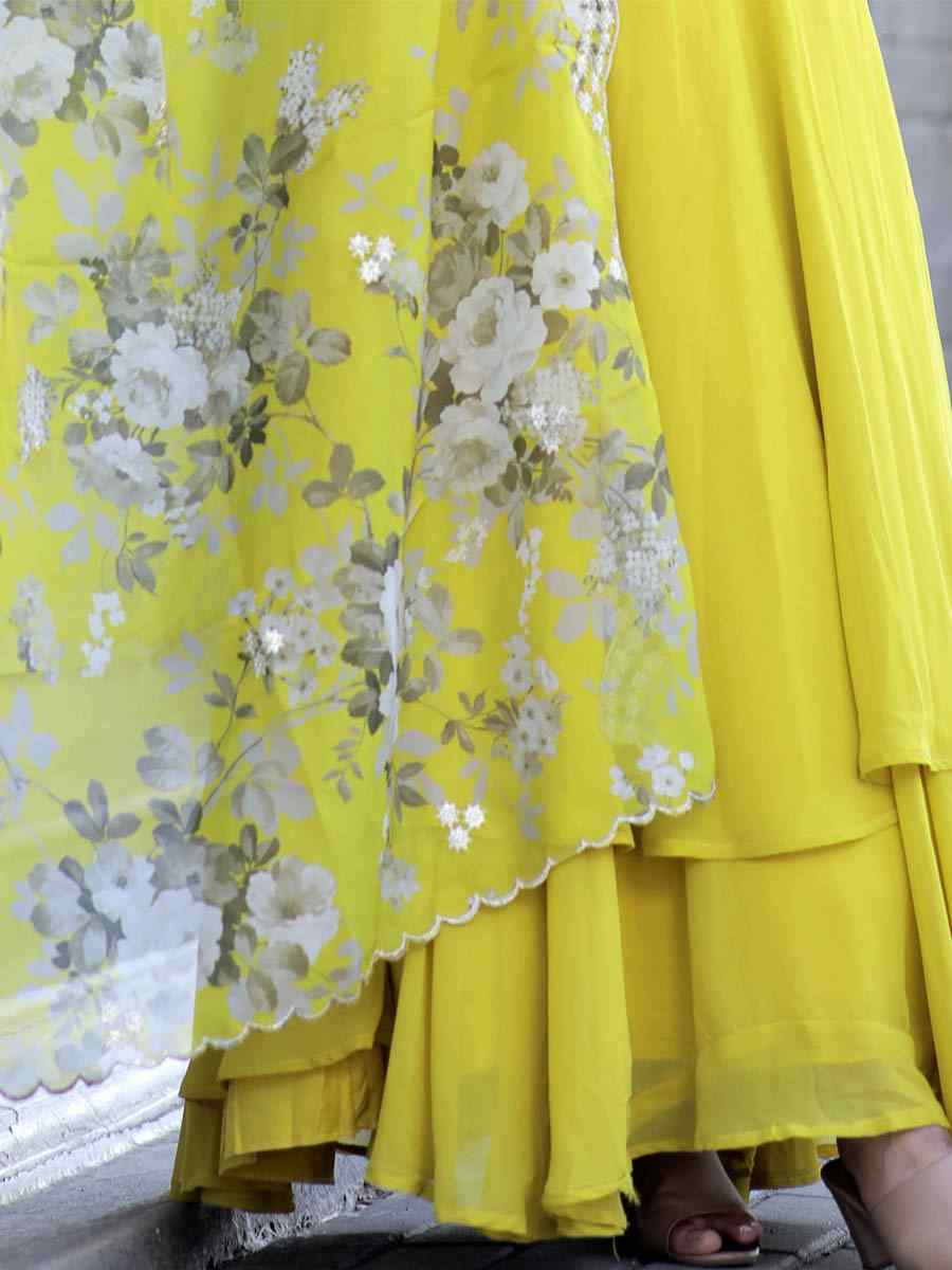 Yellow Faux Blooming Embroidered Festival Party Gown