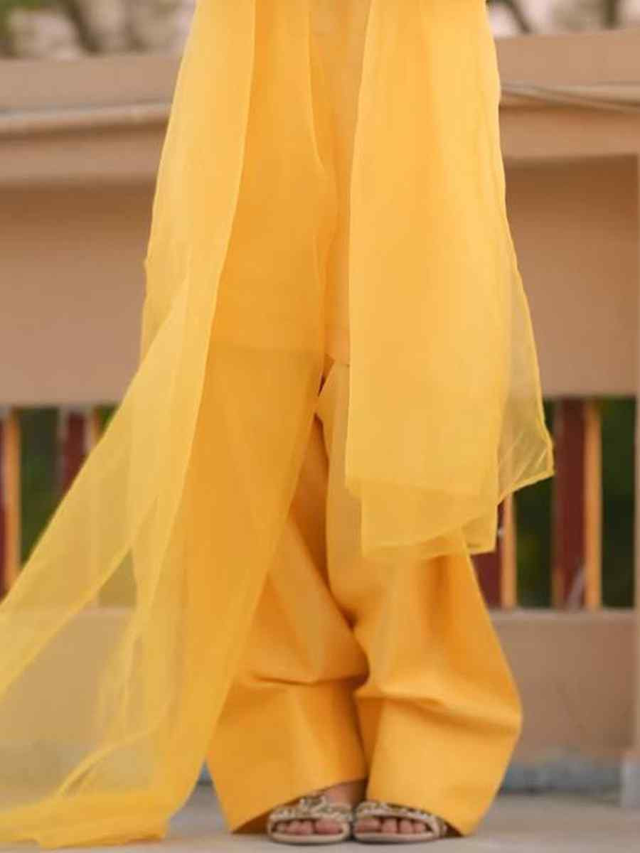 Yellow Faux Georgette Embroidered Festival Casual Ready Farsi Pant Salwar Kameez