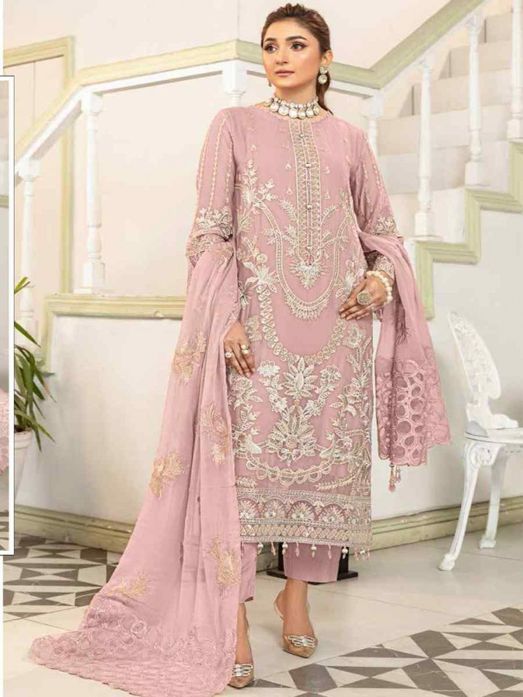 Yellow Faux Georgette Embroidered Festival Wedding Pant Salwar Kameez
