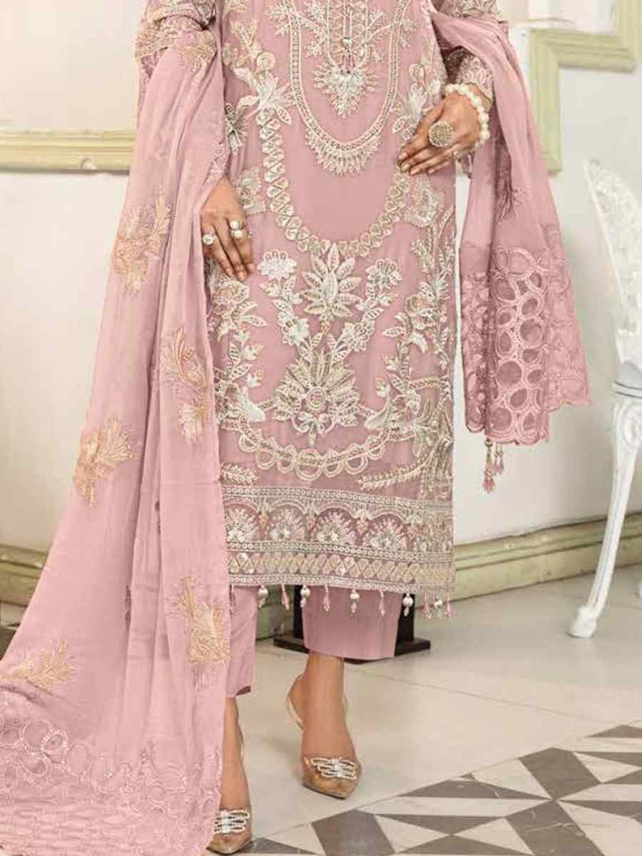 Yellow Faux Georgette Embroidered Festival Wedding Pant Salwar Kameez