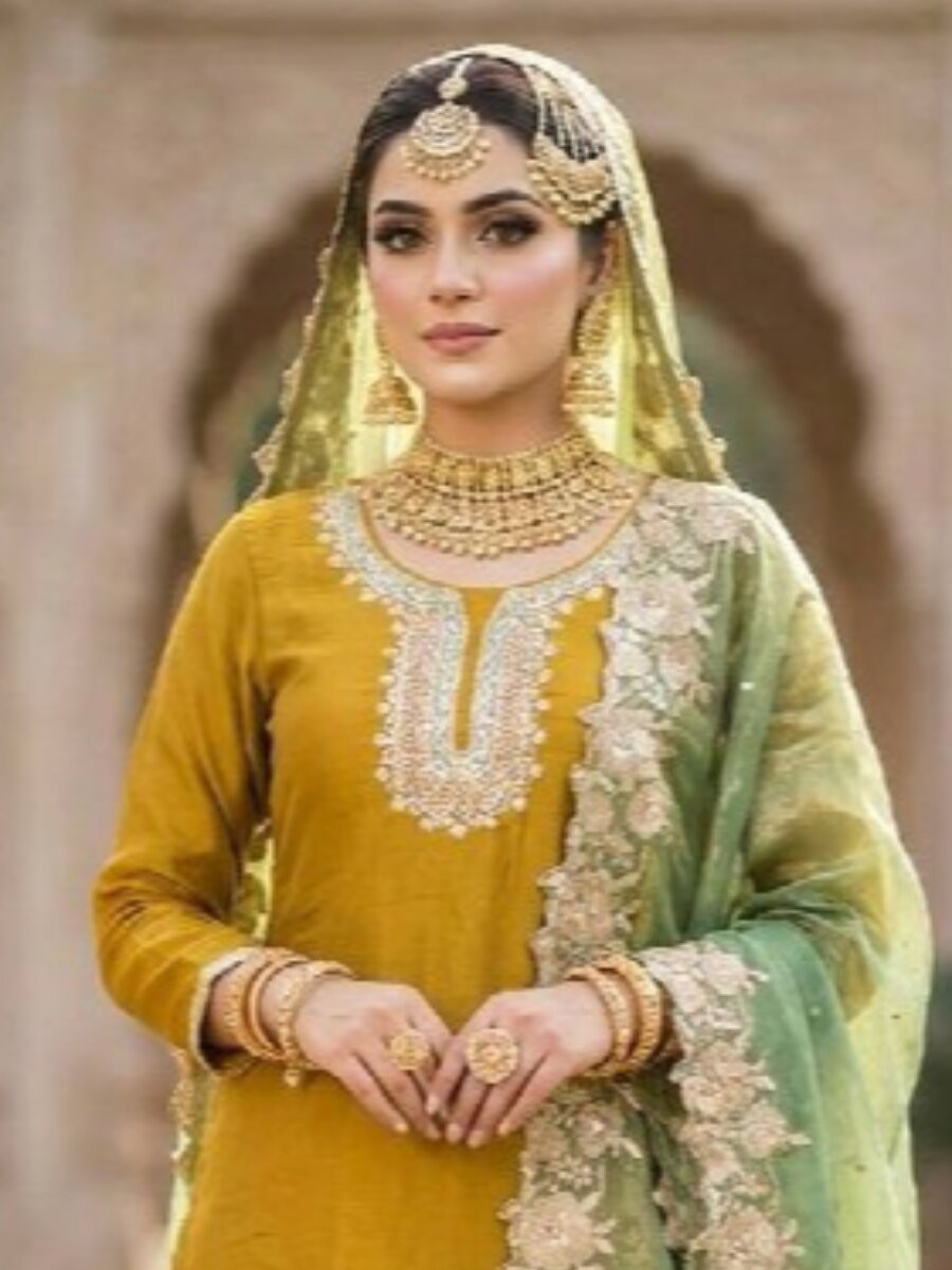 Yellow Fendy Silk Embroidery Sequins Zari Wedding Festival Party Reday Sharara Pant Salwar Kameez