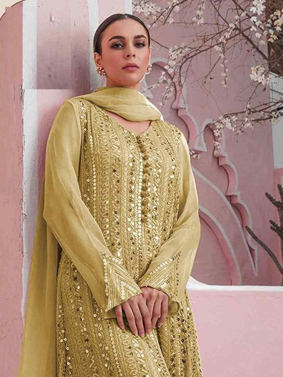 Yellow Fox Georgette Embroidered Festival Wedding Palazzo Pant Salwar Kameez