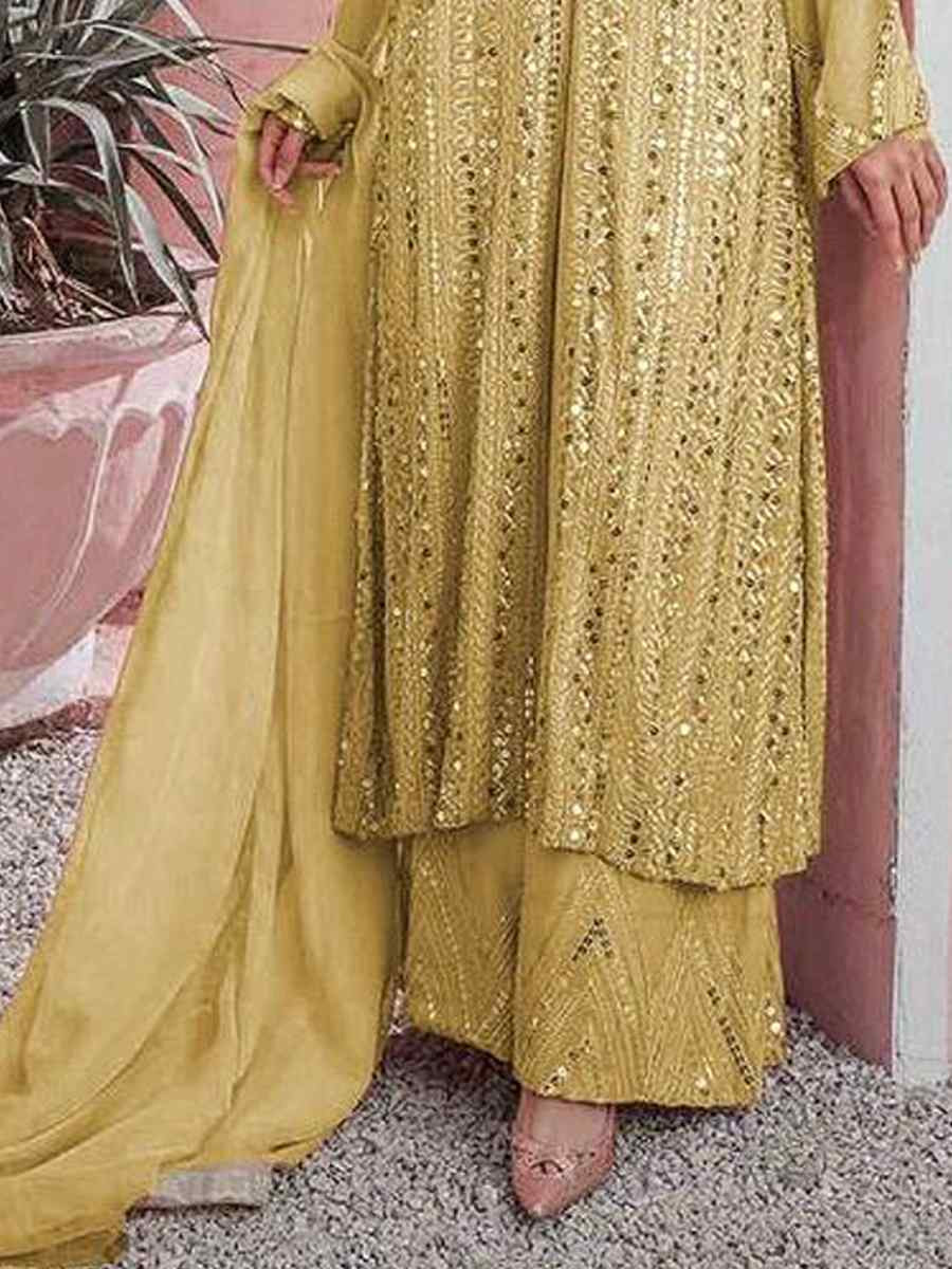 Yellow Fox Georgette Embroidered Festival Wedding Palazzo Pant Salwar Kameez