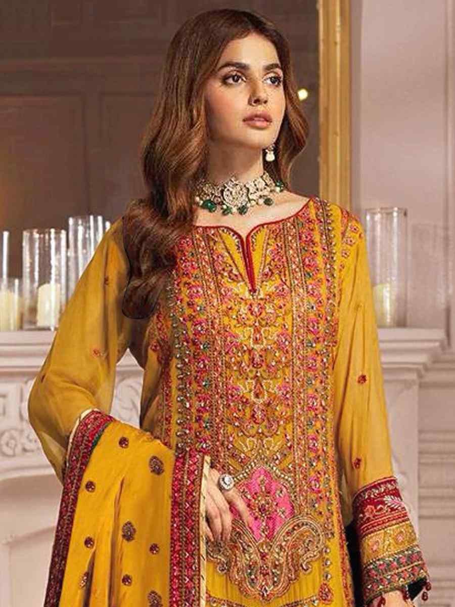 Yellow Georgette Embroidered Festival Casual Pant Salwar Kameez