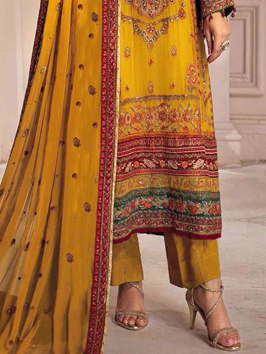 Yellow Georgette Embroidered Festival Casual Pant Salwar Kameez