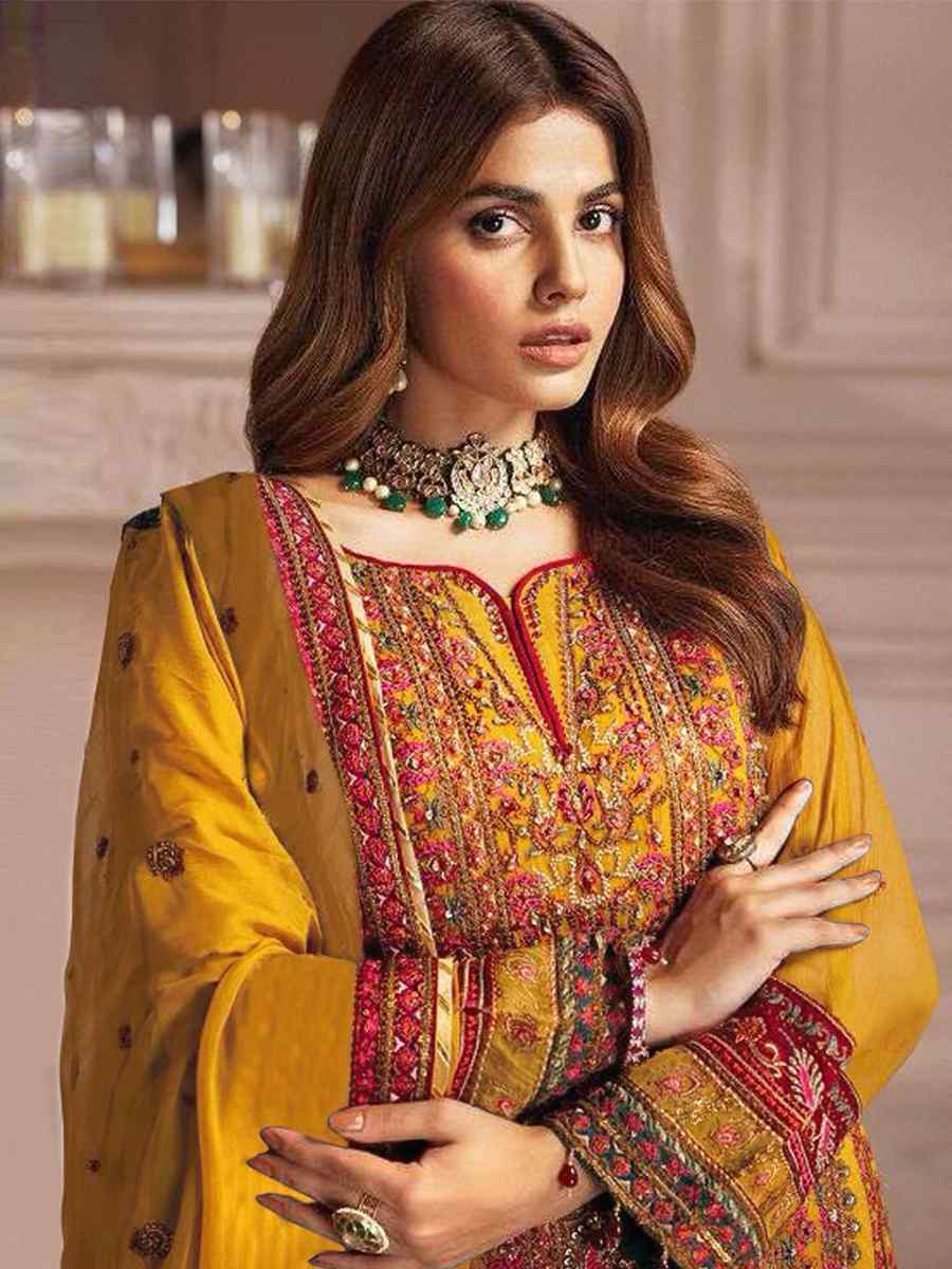 Yellow Georgette Embroidered Festival Casual Pant Salwar Kameez