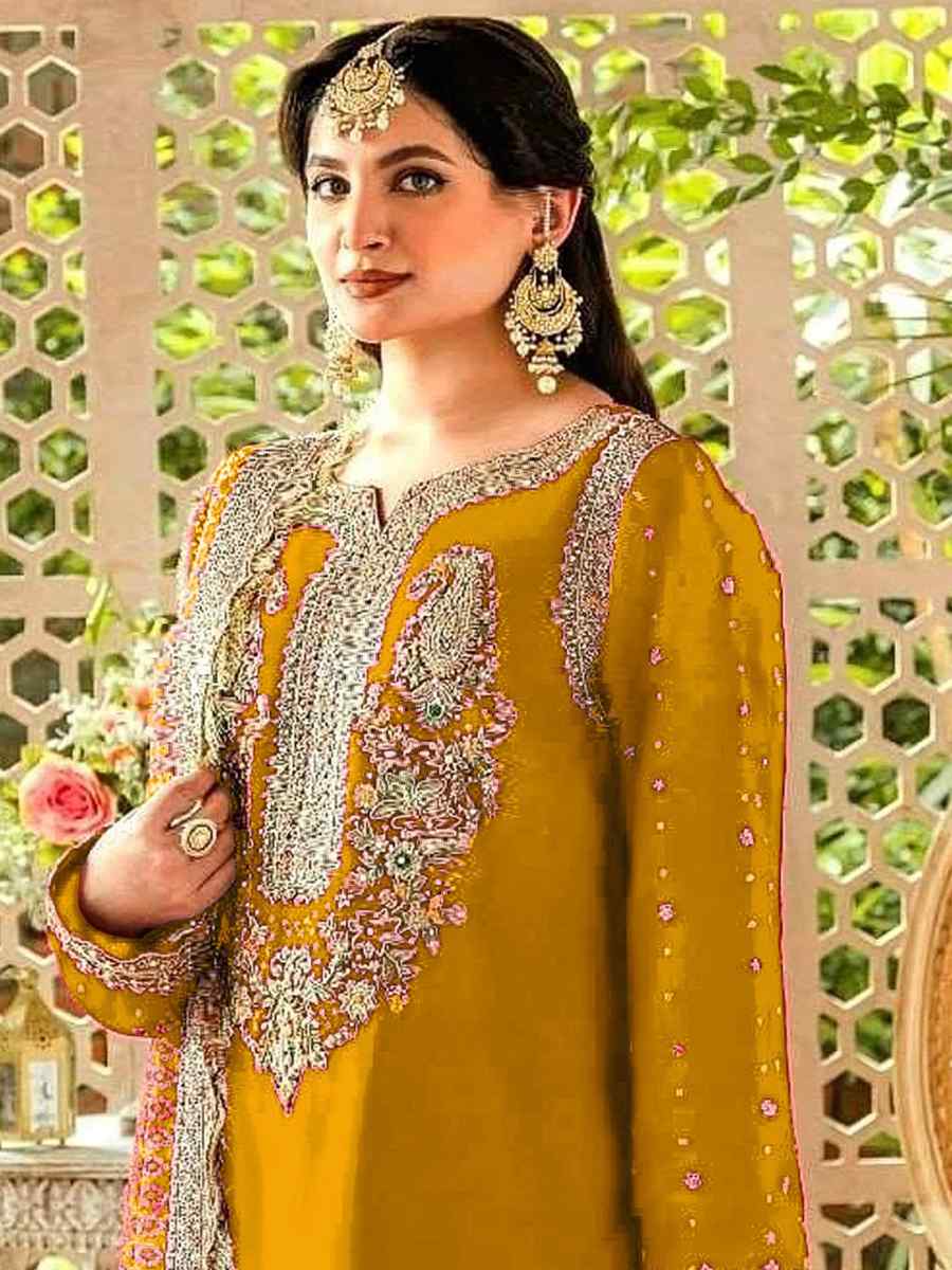 Yellow Georgette Embroidered Festival Casual Pant Salwar Kameez