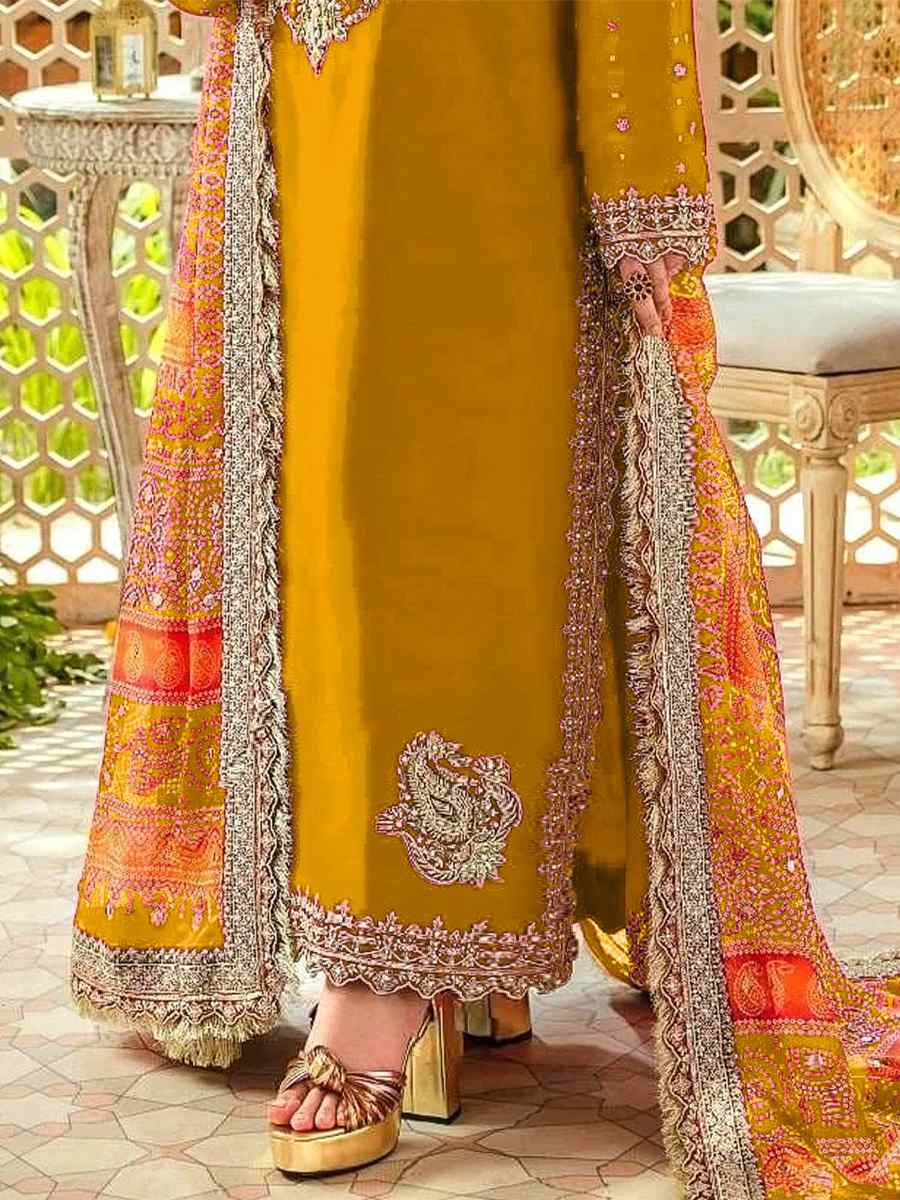 Yellow Georgette Embroidered Festival Casual Pant Salwar Kameez