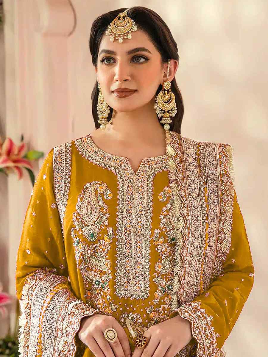 Yellow Georgette Embroidered Festival Casual Pant Salwar Kameez