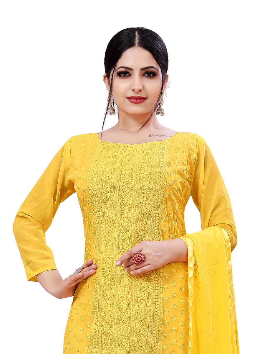 Yellow Georgette Embroidered Festival Casual Pant Salwar Kameez