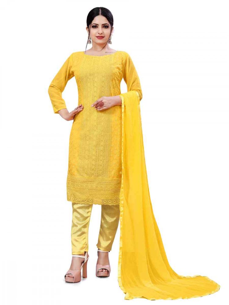 Yellow Georgette Embroidered Festival Casual Pant Salwar Kameez