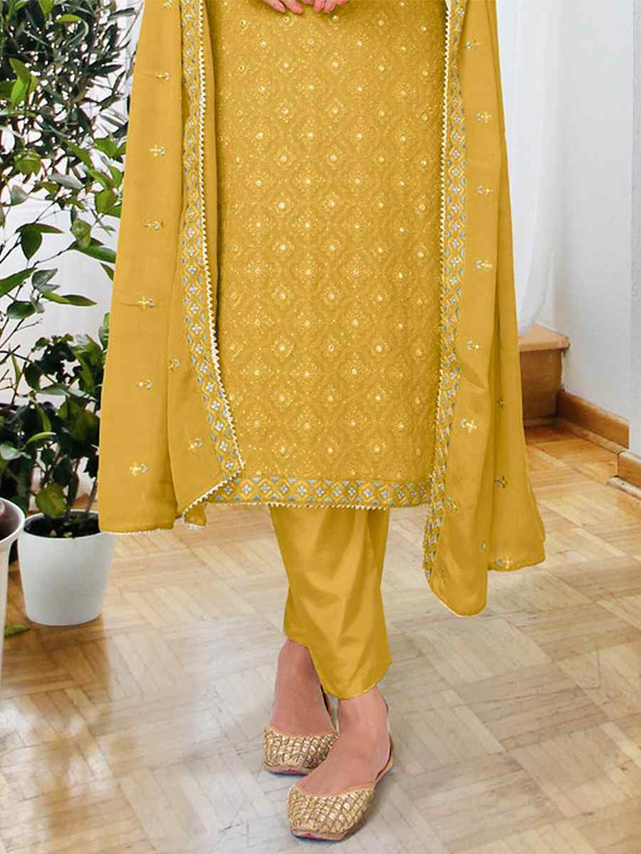 Yellow Georgette Embroidered Festival Mehendi Pant Salwar Kameez