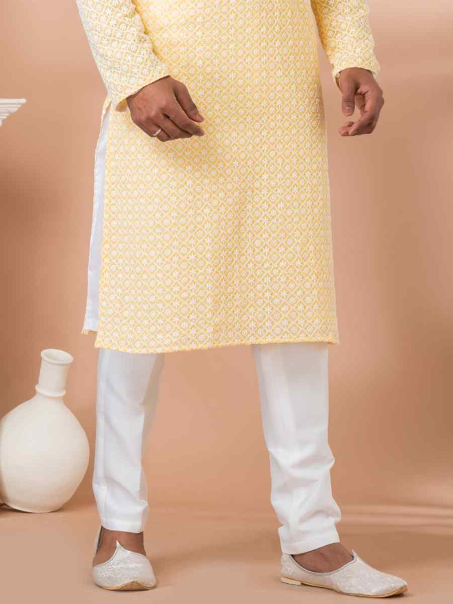 Yellow Georgette Embroidered Festival Party Kurta