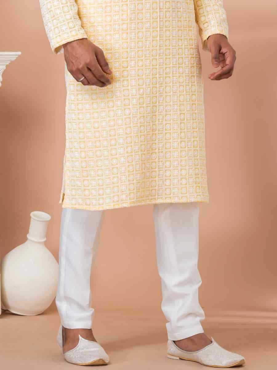 Yellow Georgette Embroidered Festival Party Kurta