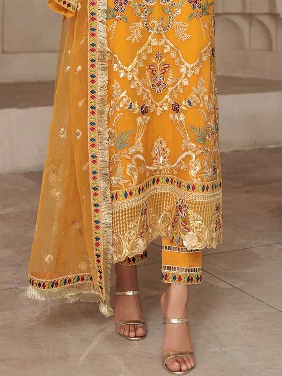 Yellow Georgette Embroidered Festival Party Pant Salwar Kameez