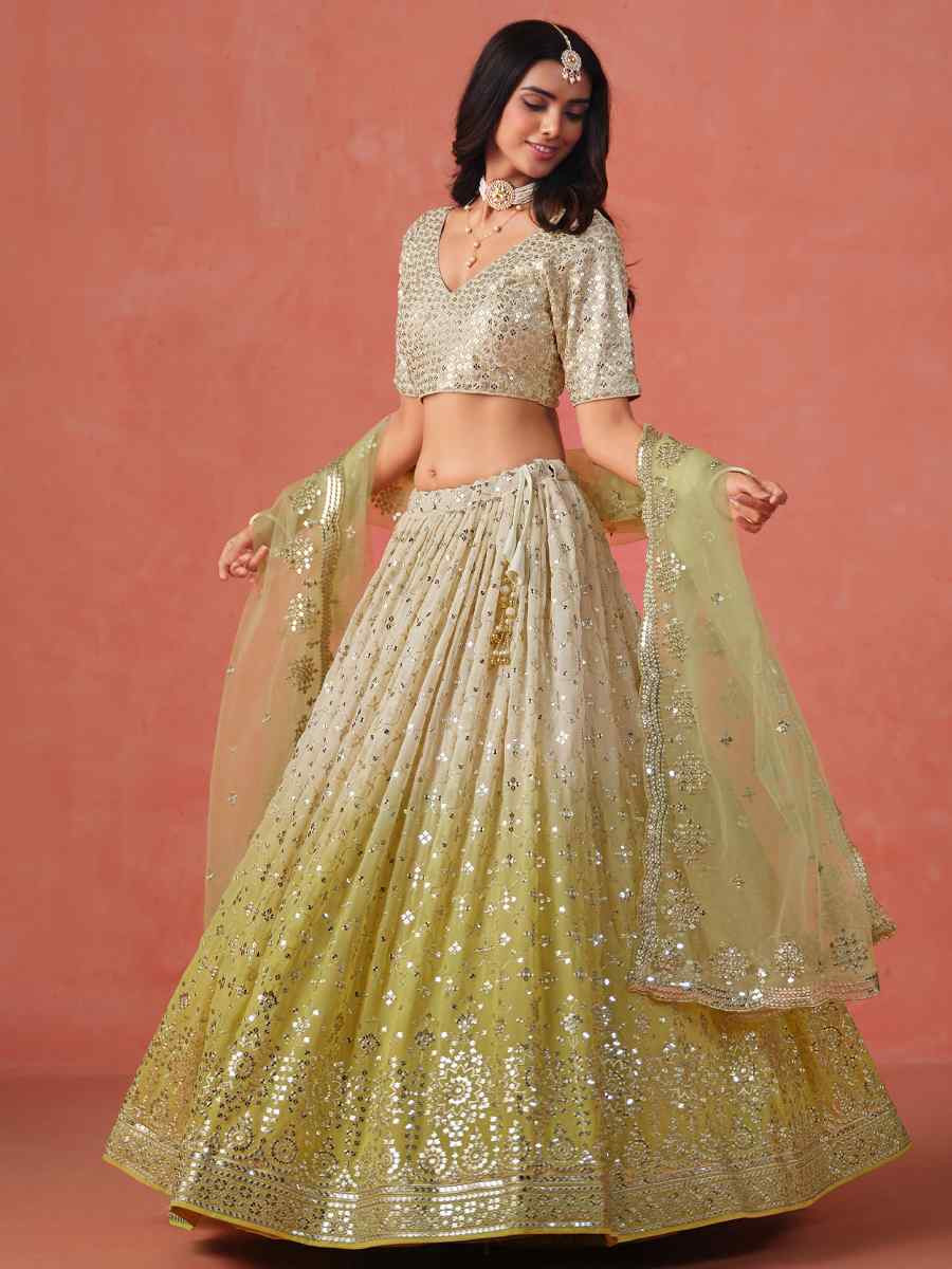 Yellow Georgette Embroidered Festival Party Wear Circular Lehenga Choli