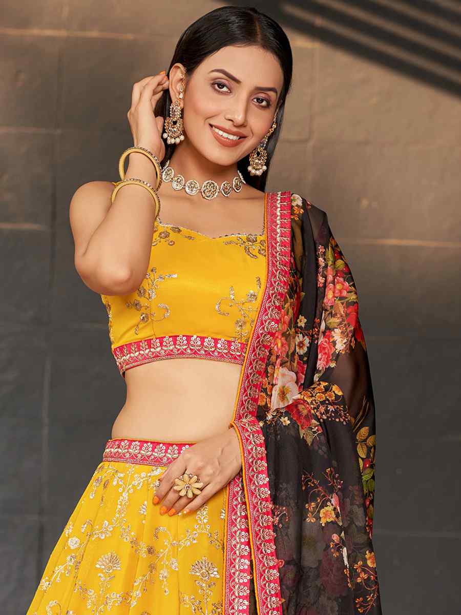 Yellow Georgette Embroidered Festival Wedding Circular Lehenga Choli