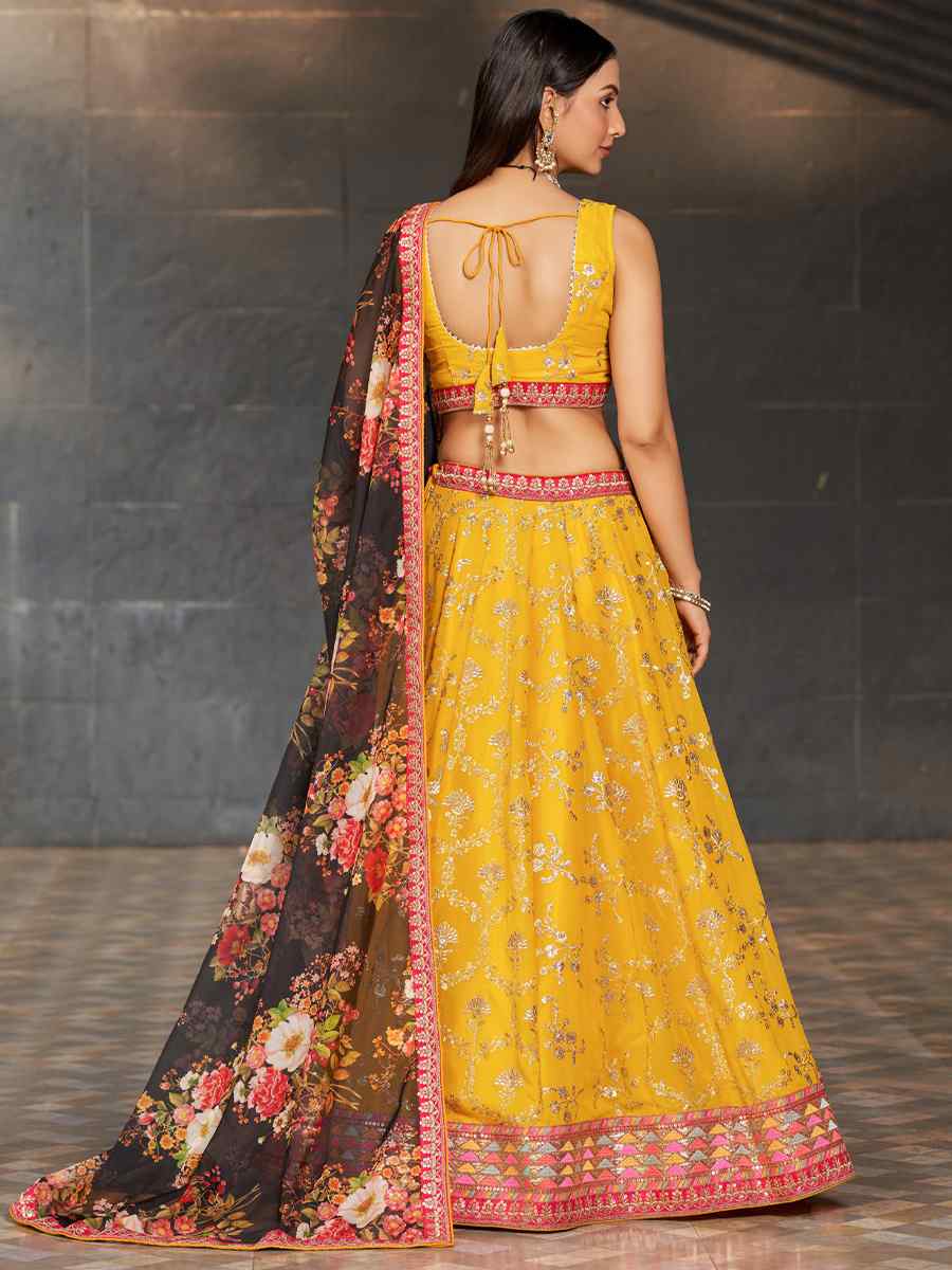 Yellow Georgette Embroidered Festival Wedding Circular Lehenga Choli
