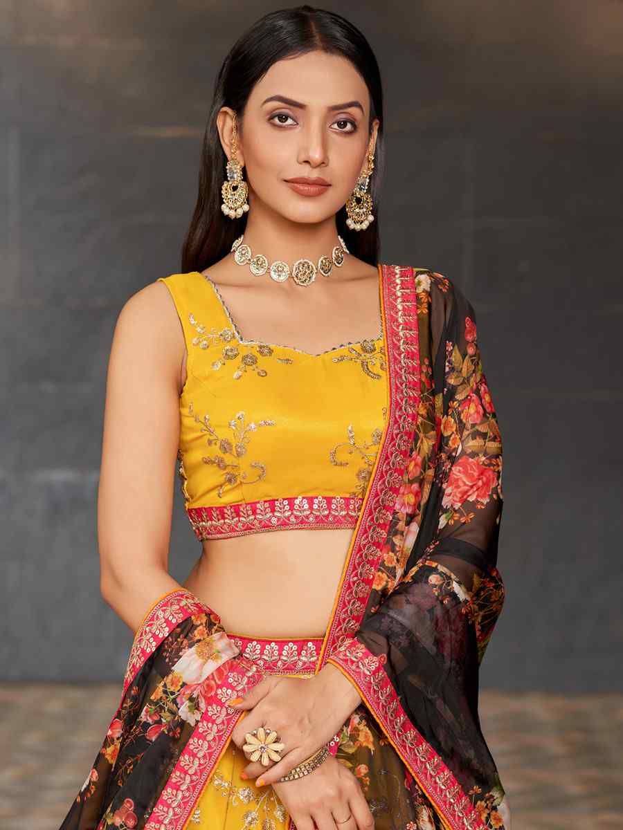 Yellow Georgette Embroidered Festival Wedding Circular Lehenga Choli