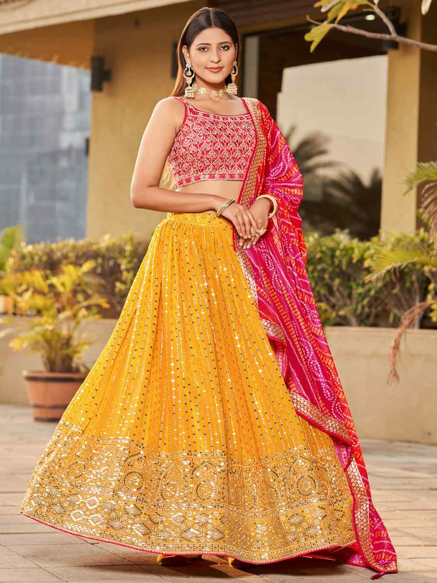 Yellow Georgette Embroidered Festival Wedding Circular Lehenga Choli