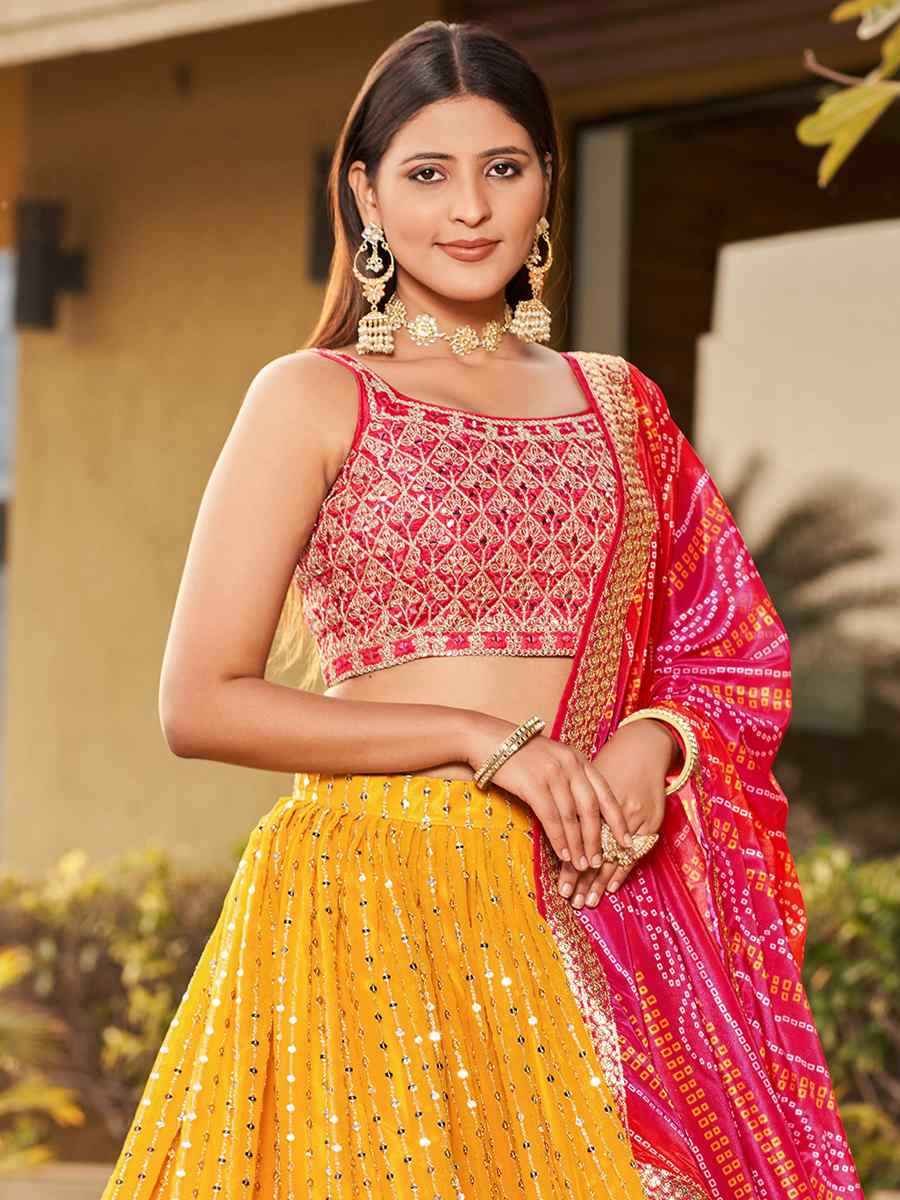 Yellow Georgette Embroidered Festival Wedding Circular Lehenga Choli