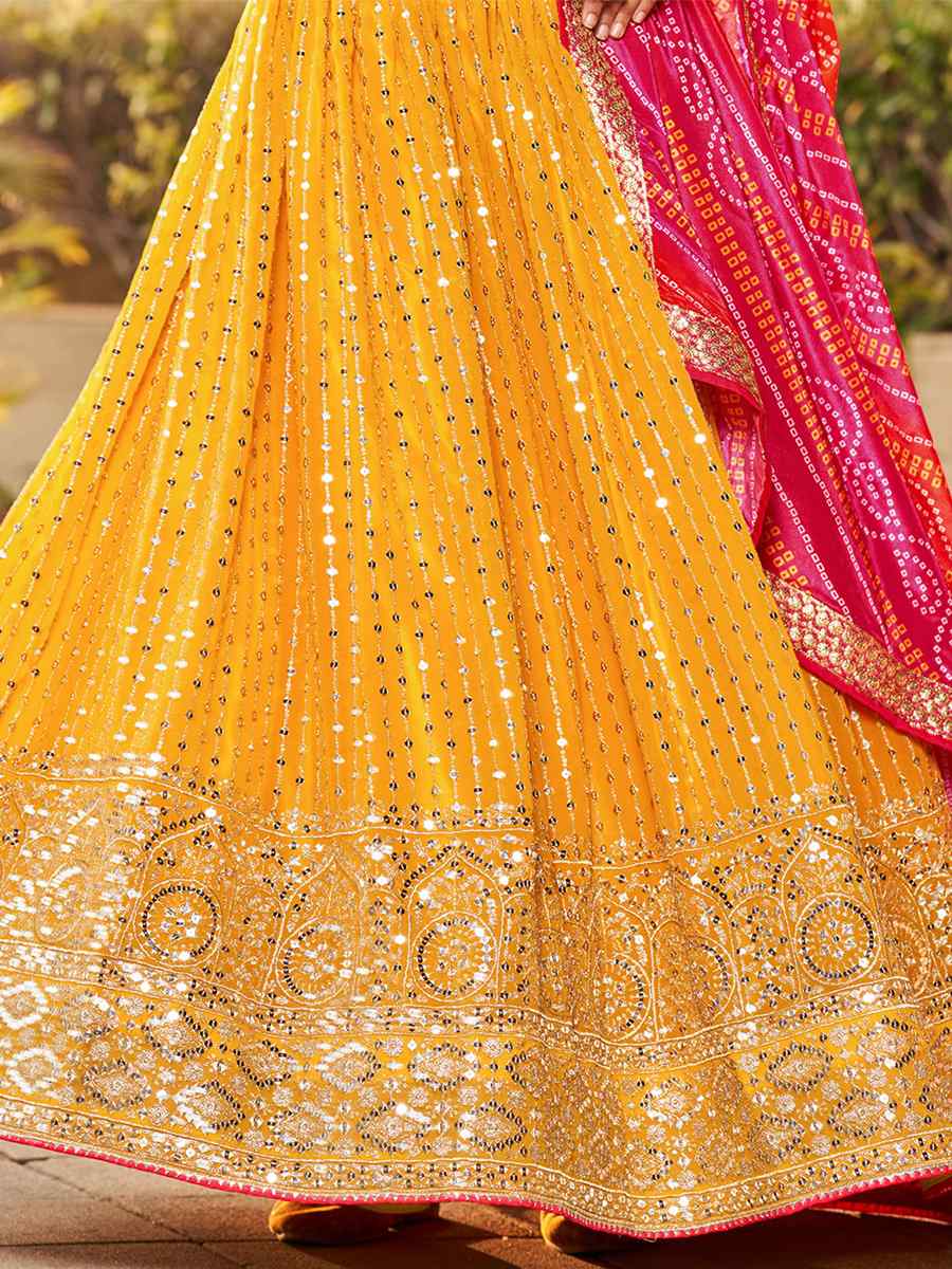 Yellow Georgette Embroidered Festival Wedding Circular Lehenga Choli