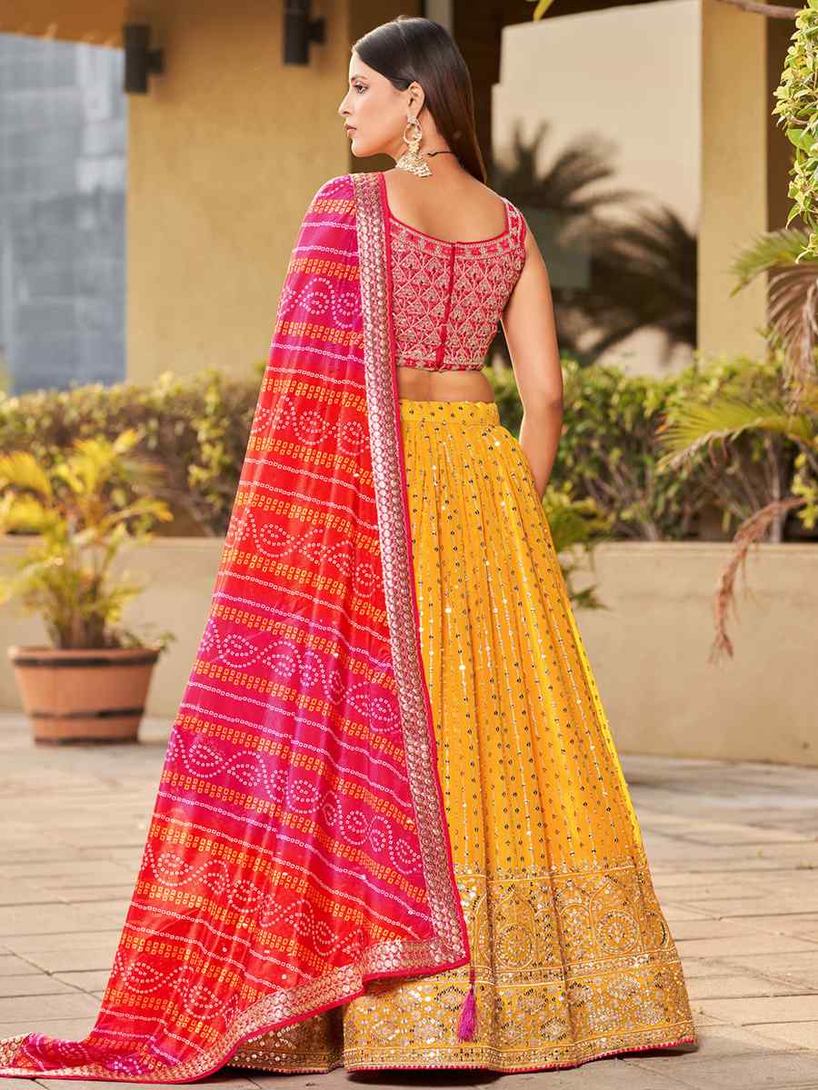 Yellow Georgette Embroidered Festival Wedding Circular Lehenga Choli