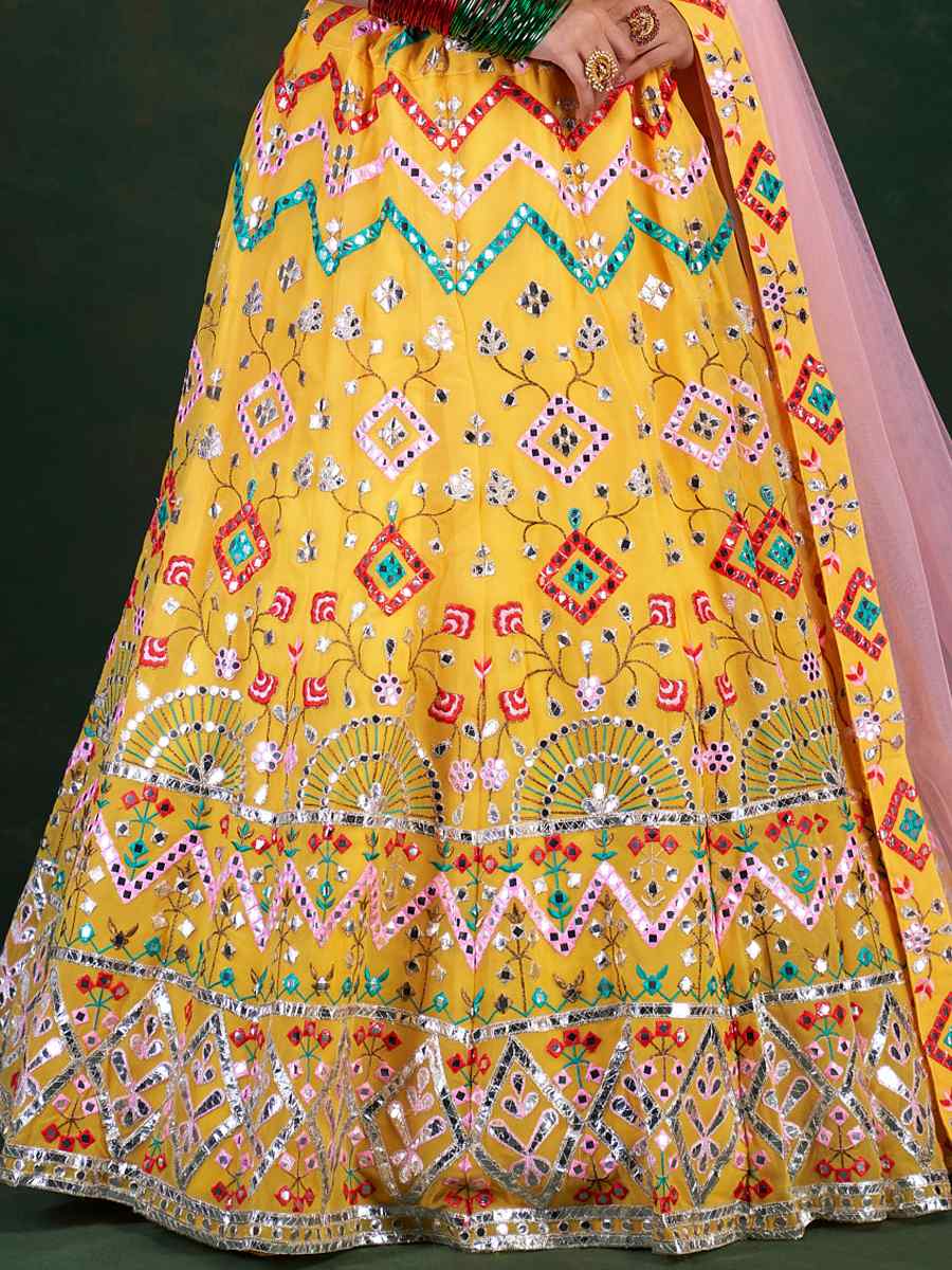 Yellow Georgette Embroidered Festival Wedding Circular Lehenga Choli