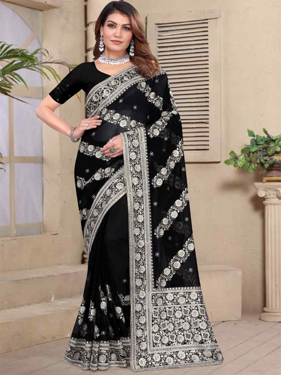 Yellow Georgette Embroidered Festival Wedding Fancy Heavy Border Saree