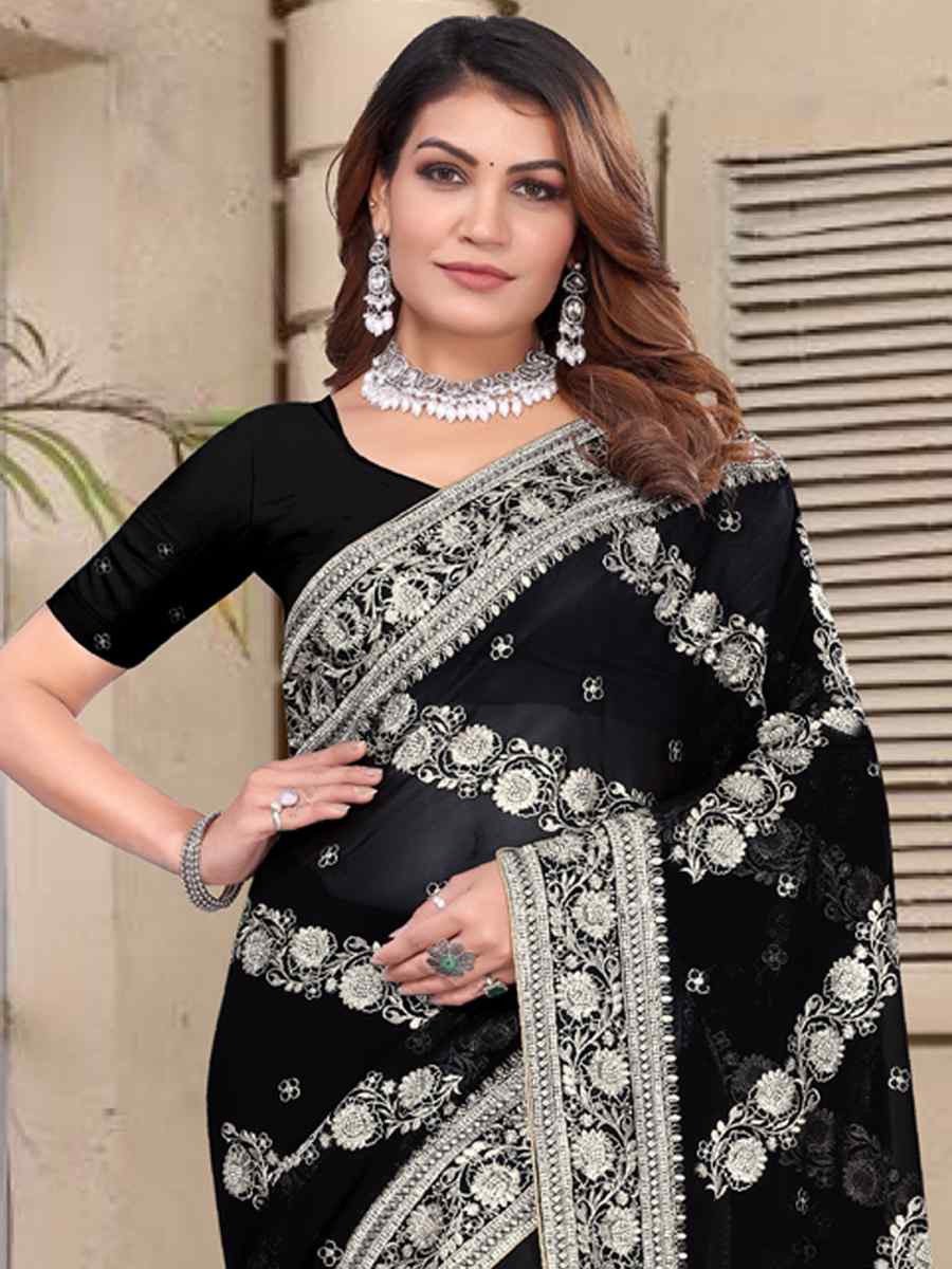 Yellow Georgette Embroidered Festival Wedding Fancy Heavy Border Saree