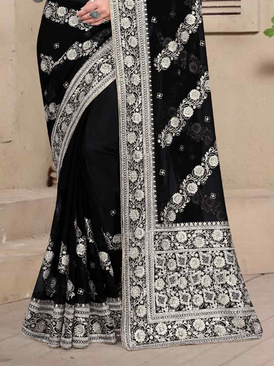 Yellow Georgette Embroidered Festival Wedding Fancy Heavy Border Saree