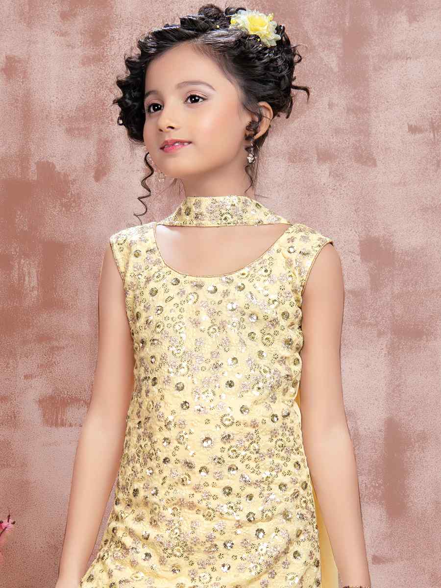 Yellow Georgette Embroidered Festival Wedding Kurta Sharara Girls Wear