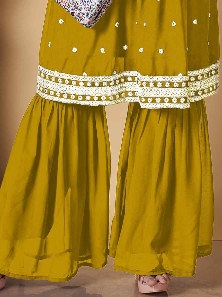 Yellow Georgette Embroidered Festival Wedding Ready Palazzo Pant Salwar Kameez