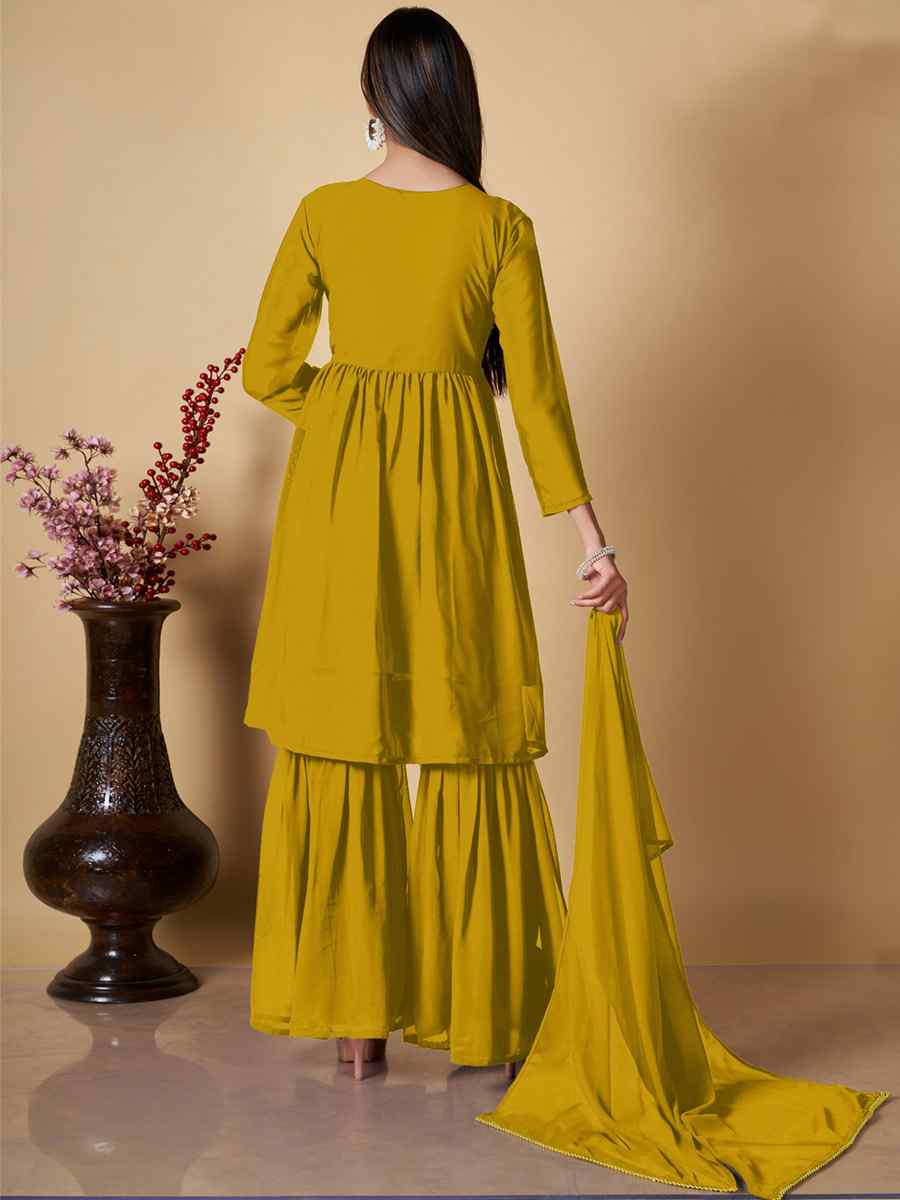 Yellow Georgette Embroidered Festival Wedding Ready Palazzo Pant Salwar Kameez