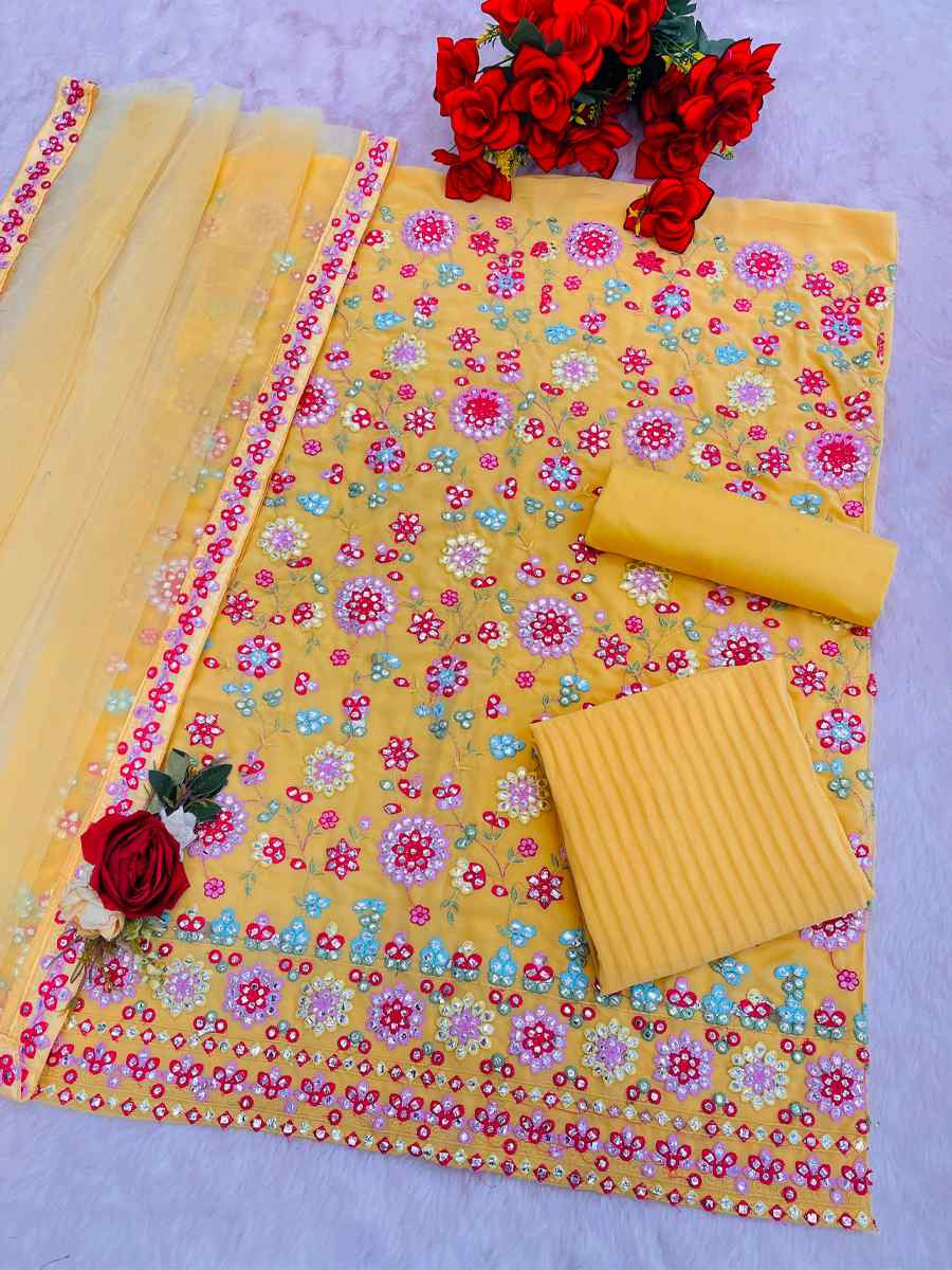 Yellow Georgette Embroidered Festival Wedding Sharara Pant Salwar Kameez