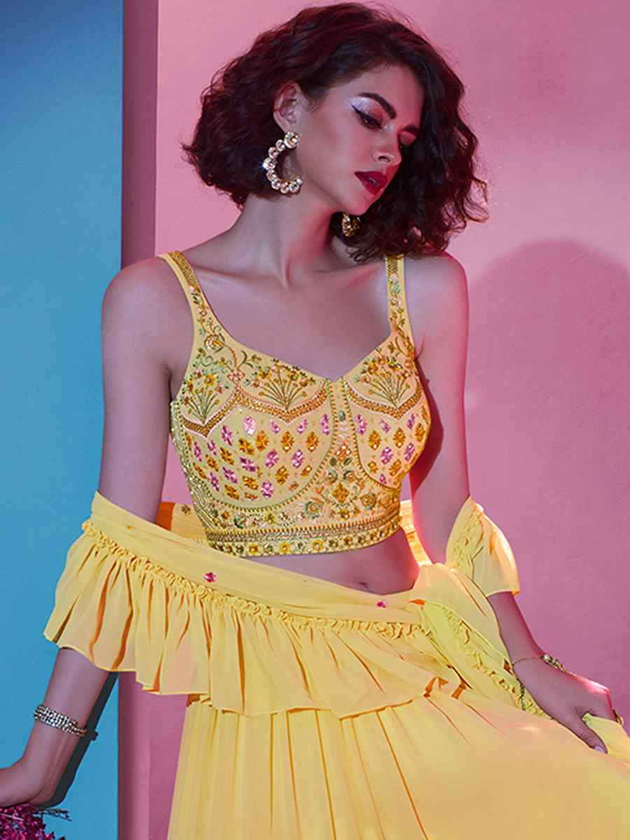 Yellow Georgette Embroidered Party Wear Festival Circular Lehenga Choli