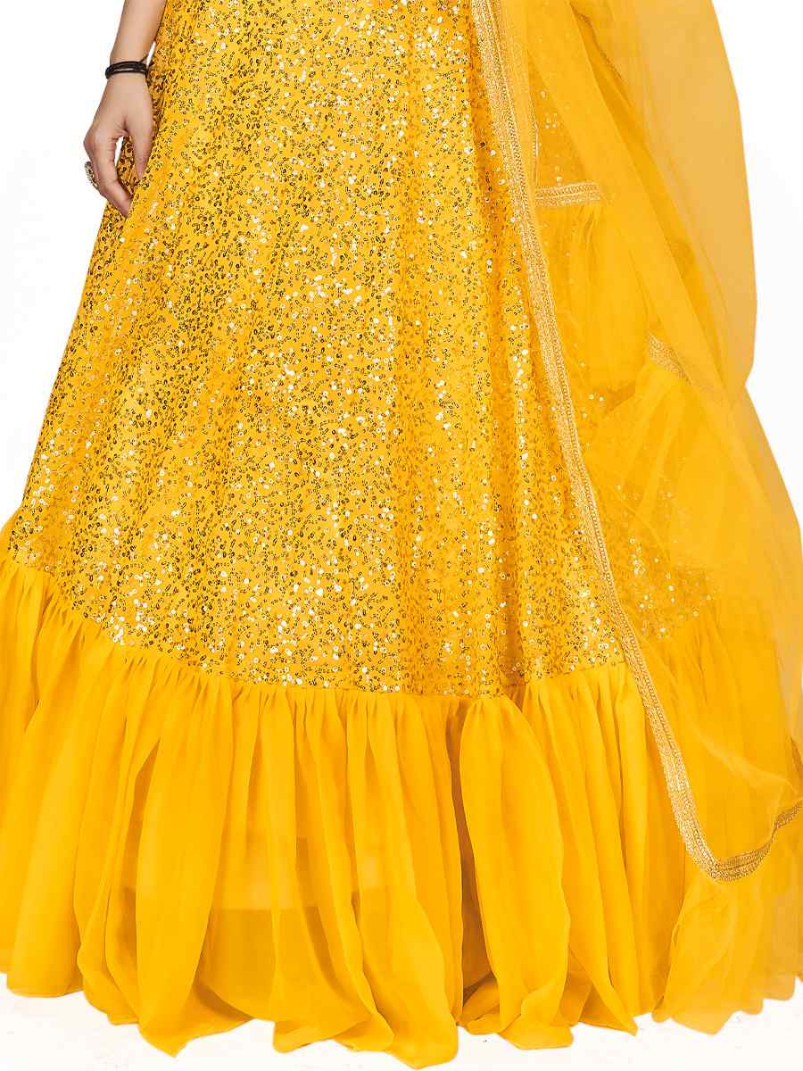 Yellow Georgette Embroidered Party Wear Festival Circular Lehenga Choli