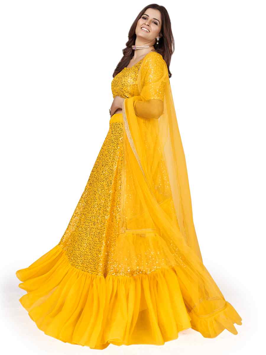 Yellow Georgette Embroidered Party Wear Festival Circular Lehenga Choli