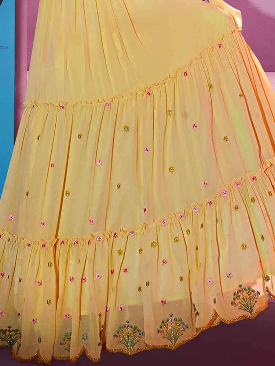 Yellow Georgette Embroidered Party Wear Festival Circular Lehenga Choli