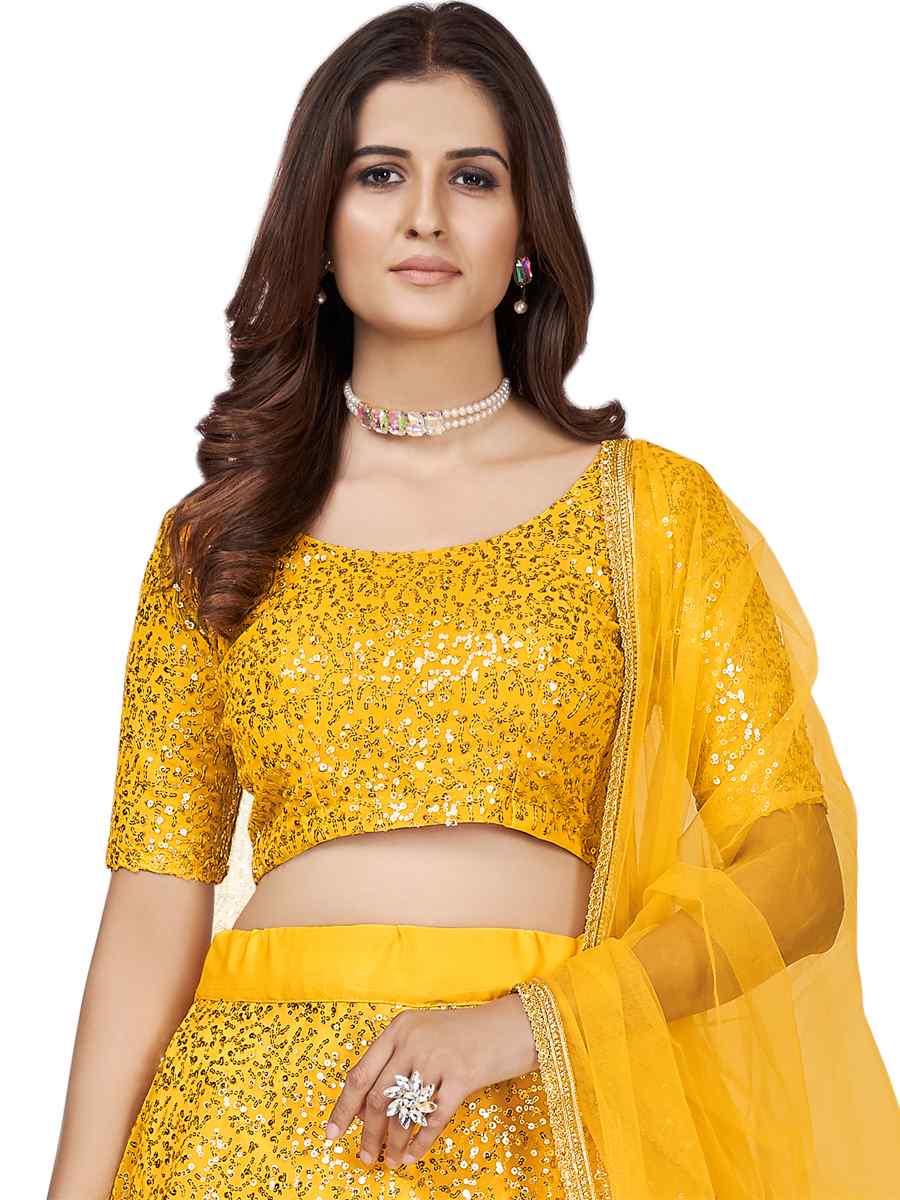 Yellow Georgette Embroidered Party Wear Festival Circular Lehenga Choli