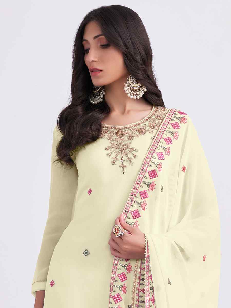 Yellow Georgette Embroidered Wedding Festival Palazzo Pant Salwar Kameez